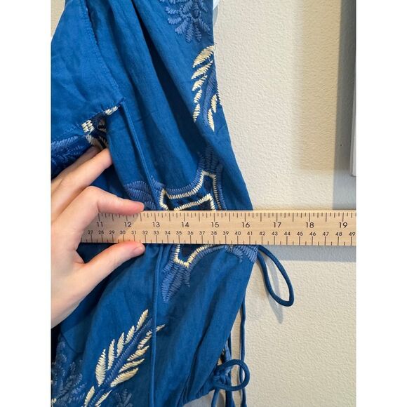 Free people Blue Midi Dress with Floral Embroidery Summer size 2‎ - Picture 7 of 8